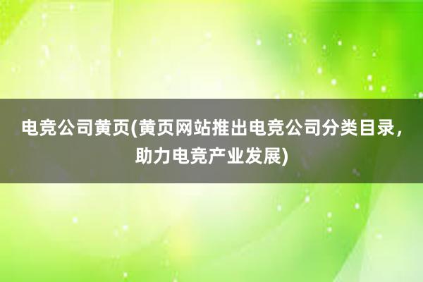 电竞公司黄页(黄页网站推出电竞公司分类目录，助力电竞产业发展)