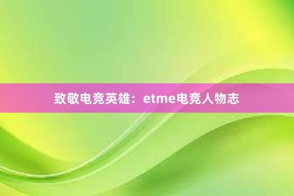 致敬电竞英雄：etme电竞人物志